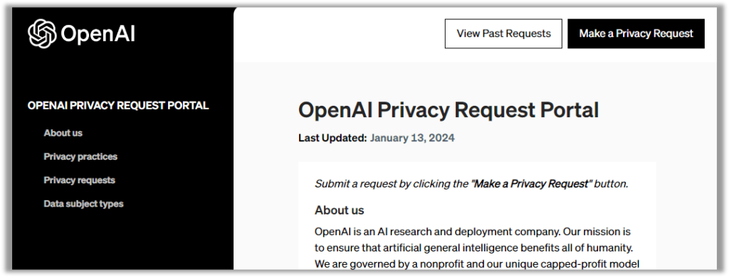 OpenAI公式の「OpenAI Privacy Request Portal」